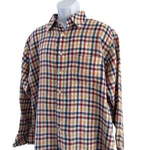 DAKS Shirt Mens 46 Multicolor Plaid Linen Collection Button Front Long Sleeve L